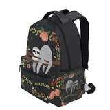 Wamika Funny Cute Sloth Tree Flowers Kids Backpack School Bookbags Daypack Bag Follow Yours Dreams Water Resistant, Sloth Cat Tropical Floral Bags Children Backpack for 1th- 6th Grade Girls Boys