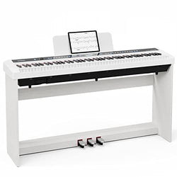 UMOMO UMO-715 Beginner Digital Piano 88 Key Full Size Weighted Keyboard, Portable Electric Piano with Furniture Stand, Music Stand, Triple Pedal and MIDI Connecting, White(NO BENCH)
