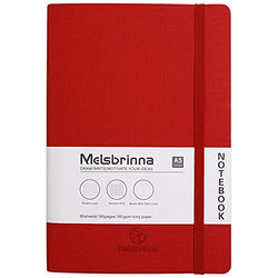 Melsbrinna Medium Notebook,Journal Notebook for Work,Thick Paper(Ruled/Square Grid/Blank) Soft Cover Notebook, Luxury A5 Journals for Women/Men,Leather Journal with Inner Pocket (Red)