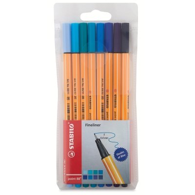 Stabilo Point 88 Fineliner Pens, 0.4 mm - Shades of Blue 8-Color Set