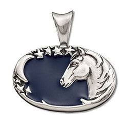 Sterling Silver Horse, Moon, Stars Blue Enamel Pendant Item #38617