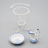 Odoria 1:12 Miniature Washbasin with Rack and Pitcher Dollhouse Bathroom Accessories