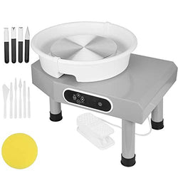 Holiday Gifts 350W LCD Pottery Wheel Machine with Removable Basin 11 Tools and Pedal for Ceramic Work Clay Art Craft (Grey)