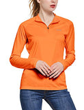 BALEAF Women's UPF 50+ Sun Protection T-Shirt Long Sleeve Half-Zip Thumb Hole Outdoor Performance Workout Tops Orange Size S