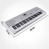 LAGRIMA 61 key Portable Electric Piano Keyboard,Starter Practice Keyboard Piano W/Music Stand, Power Supply and Microphone, Suit for Kids(Over 8 Years Old) Teen Adult Beginners, Silver