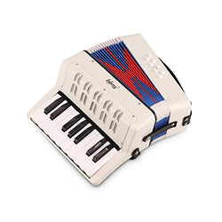 Mugig Keyboard Accordion, 17 Key Keyboard Piano with 8 Bass Button, include Air Valve, Adjustable Shoulder Strap, Kid Instrument for Early Childhood Development (White)