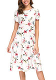 EXCHIC Women’s Floral Printed Dress High Waist Midi Dress Short Sleeve (S, 5)