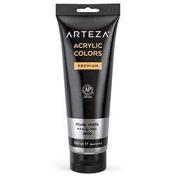 ARTEZA Metallic Acrylic Paint, Pearl White A205Color 8.45 oz/250 ml Tube, Rich Pigment, Non Fading, Non Toxic, Single Color Paint for Artists, Hobby Painters & Kids