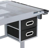 HomGarden Adjustable Drafting Drawing Table Desk Tempered Rolling Glass Top Art Craft Station Desk w/2 Slide Drawers and Castors