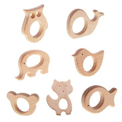EBTOYS 7PCS Wooden Teething Toys Animal Baby Kids Shape Sensory Teeter Toy Shower Gift Mom DIY