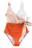 CUPSHE Women's Orange White Bowknot Bathing Suit Padded One Piece Swimsuit, L