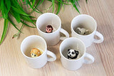 White Coffee Mugs for Kids - Ceramic Hand-Painted Drinking Cups with Animal Inside | Dishwasher Safe Toddler Peekaboo Mug - Set of 4