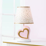 Lambs & Ivy Confetti Heart Lamp with Shade & Bulb, Pink/Gold