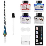 E-Bes Calligraphy Glass Pen and Ink Set Glittering Writing Ink Dip Pens, Colorful India Ink, Cleaning Cup, Ink Drip Tool and Pen Holder for Drawing, Signature, Wedding, Birthday, Calligraphy Beginner
