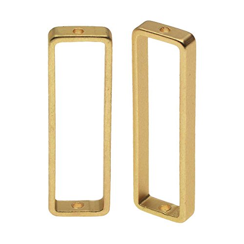 Open Bead Frame, Rectangle with Drilled Through Hole 8x26mm, 2 Pieces, Matte Gold Tone