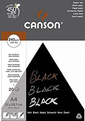 Canson Black Drawing 240gsm Paper, A4 pad Including 20 Sheets of deep Black Smooth Paper.