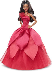 Barbie Signature 2022 Holiday Barbie Doll (Dark-Brown Wavy Hair) with Doll Stand, Collectible Gift for Kids Ages 6 Years Old and Up