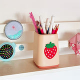 Cute Pen Holder For Desk, Pencil Pen Cup Holder For Desk kids, Home Accessory Office Storage Women Makeup Brush Organizer Lovely (Strawberry)