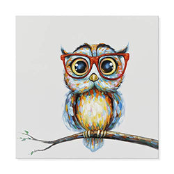 JAPO ART Owl Wall Decor Art Painting - Modern Animal 100% Hand Painted Oil Painting with Stretched Frame for Home Decoration from (40" x 40", Mrs Owl)