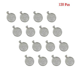 120 Pcs Bezel Pendant Trays Round Cabochon Settings Trays Pendant Blanks, 25mm Diameter (Silver)