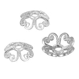 HooAMI 925 Sterling Silver Heart Filigree Flower Shape Bead Caps for Jewelry Making 10pcs,8mm