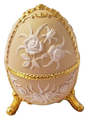 White Floral Egg Shaped Musical Jewelry Box playing Pachelbel's Canon