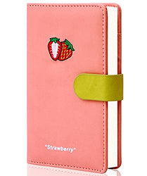 Pocket Pink Strawberry Gift Notebook Cute Refillable Journal Fruit Mini Hardcover Notebook A6 Leather Journal for Girl Boy Notebooks for Note Taking Leather Diary with 1 Pen 1 Tape Included