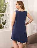 Romwe Women's Plus Size Summer Sundress Sleeveless Loose Casual T-Shirt Tank Dress Navy 3X