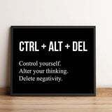 "Control Yourself-Alter Your Thinking-Delete Negativity" Motivational Wall Art -10 x 8" Typographic Print-Ready to Frame. Inspirational Home-Office-Desk-School-Gym Decor. Great Gift of Motivation!