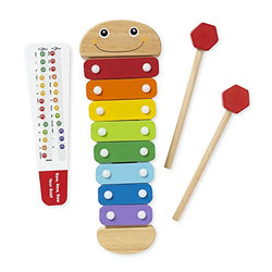 Melissa & Doug Caterpillar Xylophone, Musical Instruments, Rainbow-Colored, One Octave of Notes, Self-Storing Wooden Mallets, 18" H x 6.2" W x 2" L