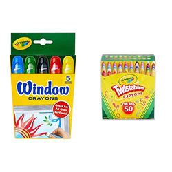 Crayola Washable Window Crayons, Glass and Window Art Supplies, Assorted Colors, 5 Count & Twistables Crayons Coloring Set, Back To School Gifts for Kids, Preschool Essentials, 50 Count