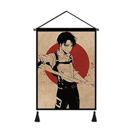 Japanese Anime Wall Scroll Hanging Poster, Attack on Titan Levi Poster with Hanger Canvas Wall Art for Home Bedroom Dorm Office(18''Wx26''H)