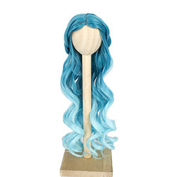 MUZI Wig High Temperature Doll Hair Wig, Long Winky Curly White Ombre Blue Synthetic Fiber Hair Wig BJD Doll Wigs for 1/3 BJD SD Doll (Blue)