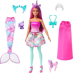 Barbie Doll , Mermaid Toys , Barbie Clothes and Accessories , Fantasy Dress-Up Set , Baby Unicorn and Dragon Pets , Mermaid Tail , Royal Skirt