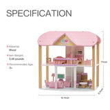 ROBUD Dollhouse Wooden Dream House for Girls Pretend Playset Pink House with Furniture DIY Creative Gifts for Toddlers