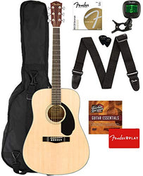 Fender CD-60S Solid Top Dreadnought Acoustic Guitar - Natural Bundle with Gig Bag, Tuner, Strap, Strings, Picks, Fender Play Online Lessons, and Austin Bazaar Instructional DVD