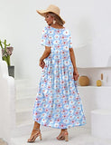 YESNO Women Casual Loose Bohemian Floral Dress with Pockets Short Sleeve Long Maxi Summer Beach Swing Dress M EJF CR303