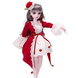 ZSTO BJD Costume ,Red Dress with Headwear for 1/3 Dolls Decoration Accessories