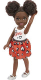 Barbie Chelsea Doll (6-inch Brunette) Wearing Skirt with Heart Print and Metallic Shoes, Gift for 3 to 7 Year Olds