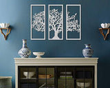 Tubibu 3 Framed Panels Family Tree, Tree of Life Metal Wall Art, Wall Mount Metal Sculpture, Wall Decor, Home Living Room Bedroom Decoration 3 Pcs x (12.5" x 27.5") (White)