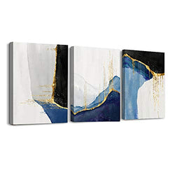 Black and white abstract Canvas Wall Art for Living Room Bedroom Decoration wall painting,Bathroom Wall Decor Home Decoration kitchen posters Blue Abstract Pictures Office artwork，16x12 inch 3 piece