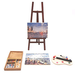 SXFSE Dollhouse Decoration Accessories, 1/12 Dollhouse Miniature Wooden Easel Oil Painting Set Palette Watercolor Box Simulation Toys for Doll