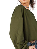 Romwe Women's Drop Shoulder Lantern Sleeve Pullover Sweatshirt Army Green M