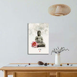 Looife Chinese Style Canvas Wall Art - 16x24 Inch Ink Painting Buddha Statue with Flower Picture Artwork Giclee Prints Wall Decor, Modern Gallery Wrapped Home Art Deco