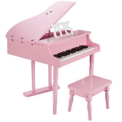 Smartxchoices Newest 30-Key Pink Baby Grand Piano Toy Set for Kids Children with w/ Stool Bench Solid Wood ...