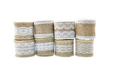 RayLineDo 8Pcs Natural Burlap Ribbon Rolls with White Laces for DIY Handmade Christmas Gift Wedding