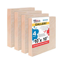 U.S. Art Supply 10" x 10" Birch Wood Paint Pouring Panel Boards, Gallery 1-1/2" Deep Cradle (Pack of 4) - Artist Depth Wooden Wall Canvases - Painting Mixed-Media Craft, Acrylic, Oil, Encaustic