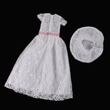 Fenteer Sweet Doll Girl Long V-neck Lace Dress Skirt with Hat for 1/4 BJD SD DD DOD LUTS Dollfie Costume Accessories White