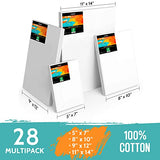 VISWIN 28 Pcs Canvas Boards for Painting, 5x7, 8x10, 9x12, 11x14” (7 Each) Value Multipack, 100% Cotton Primed White Blank Canvas Panels, Art Supplies for Acrylic, Oil, Gouache, Watercolor, Artists