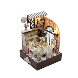 Kisoy Dollhouse Miniature with Furniture Kit, DIY 3D Wooden DIY House Kit with Dust Cover,Handmade Tiny House Toys for Teens Adults Gift (Sweet Cake Station)